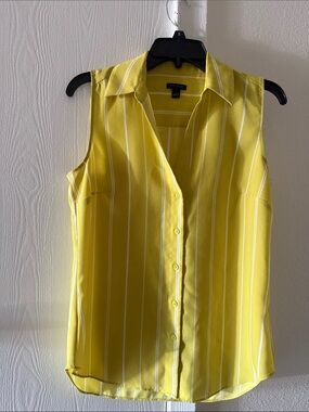 Ann Taylor Yellow & White Striped Sleeveless Button Blouse